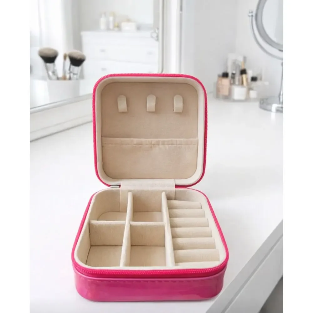 Holographic Pink Vegan Leather Jewelry Box New